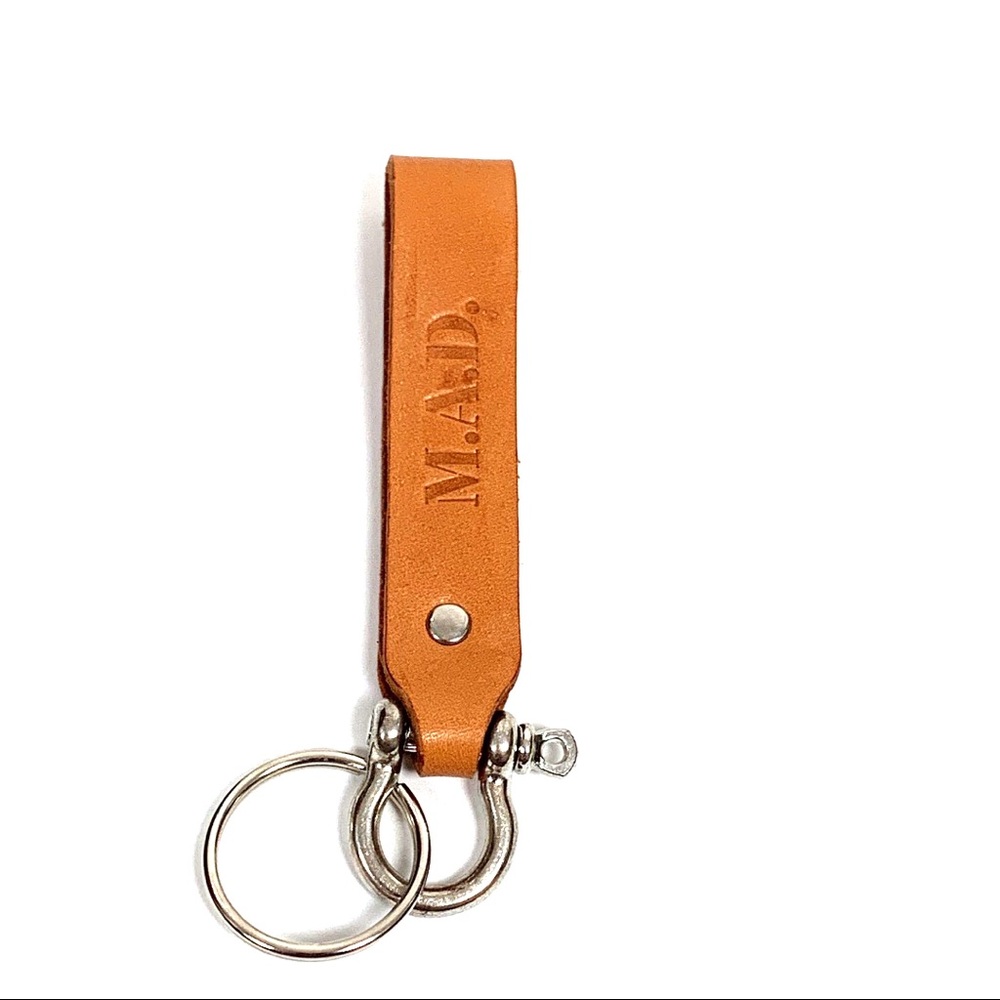 Leather keychain with silver ring